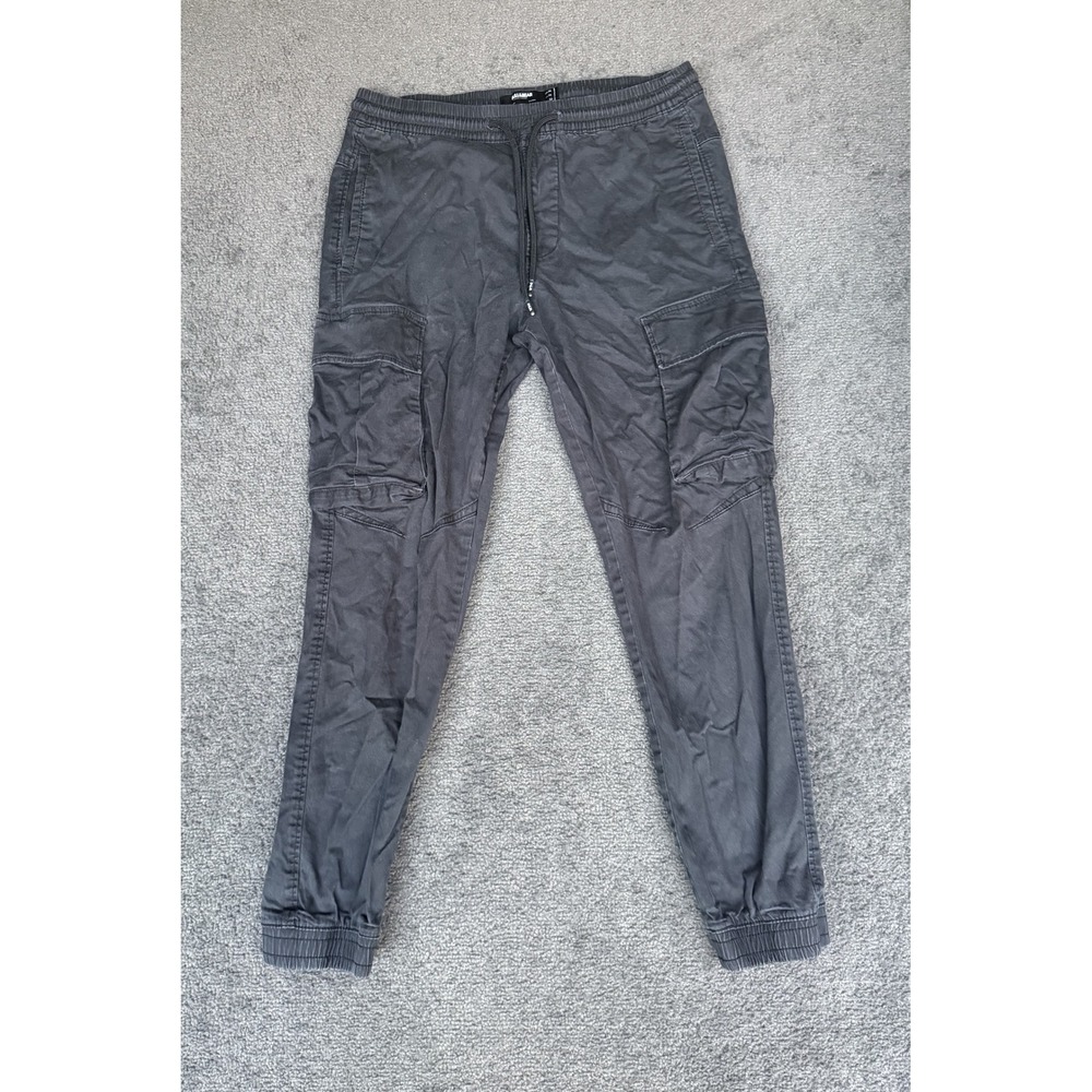Pull&Bear Mens Cargo Jogger Pants Charcoal Gray Slim Fit Stretch Size M 32
